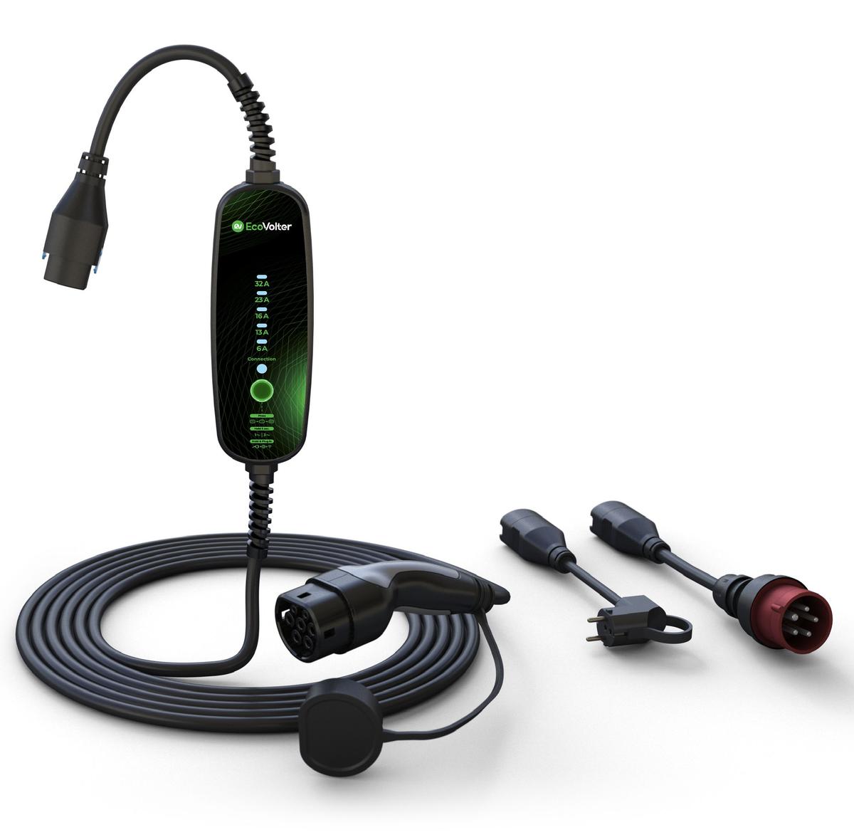 Mobilná nabíjacia stanica Ecovolter PRO II – 10 m (Offline) + adaptéry CEE 5P/16 A, CEE 5P/32 A, schuko 230 V
