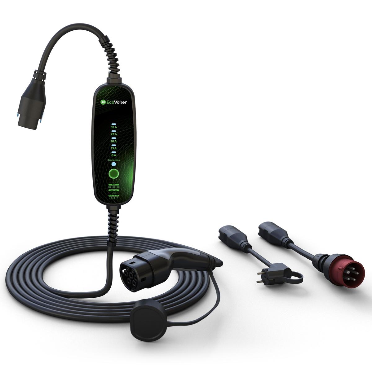 Mobilná nabíjacia stanica Ecovolter PRO II – 10 m (Wi-Fi) + adaptéry CEE 5P/16 A, CEE 5P/32 A, schuko 230 V